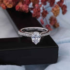 Vintage Style Pear Cut Moissanite Engagement Ring in Hidden Halo Ring