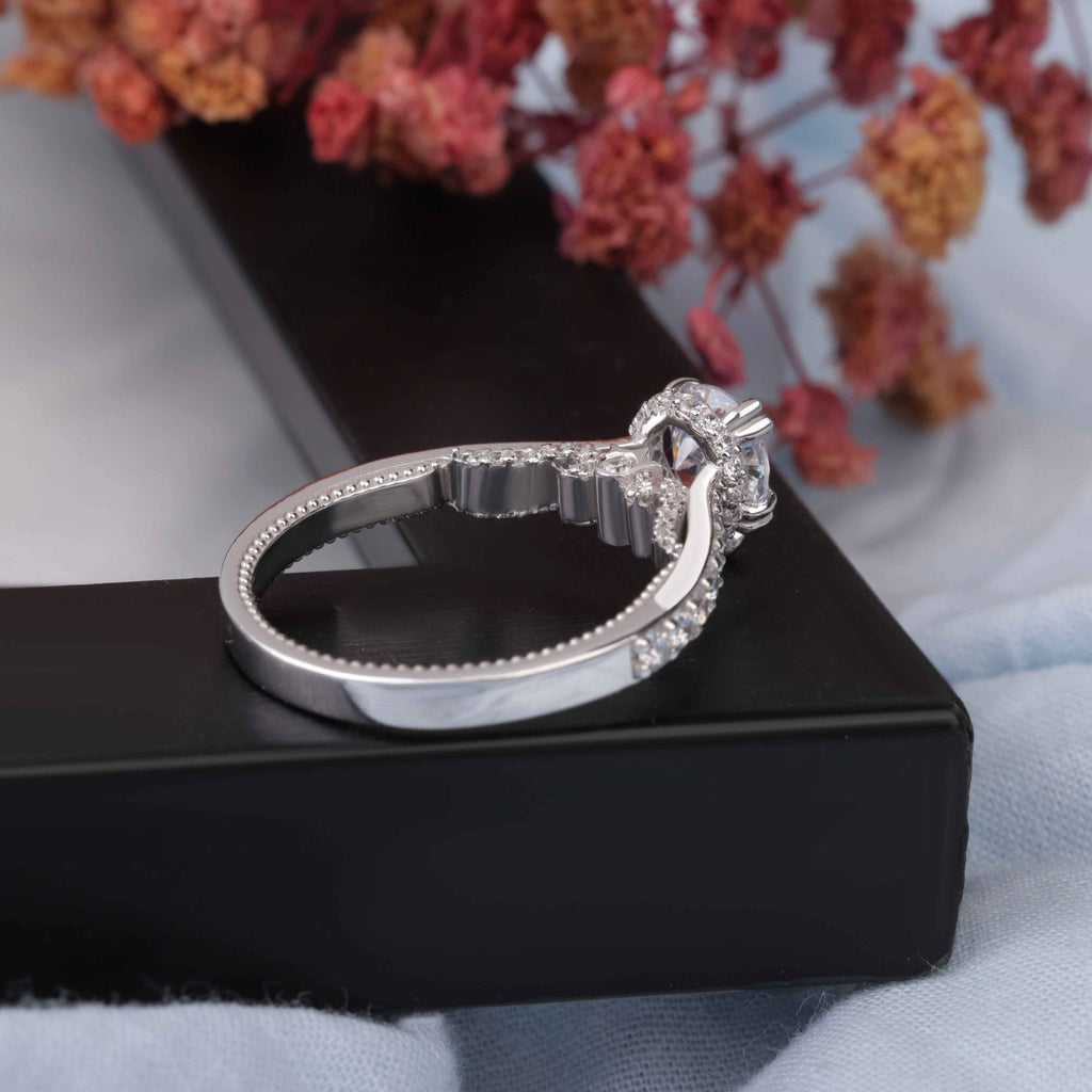 Vintage Style Pear Cut Moissanite Engagement Ring in Hidden Halo Ring1