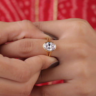 oval cut moissanite split shank engagement ring