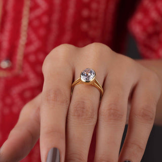 Oval Cut Moissanite Split Shank Bezel Style Engagement Ring