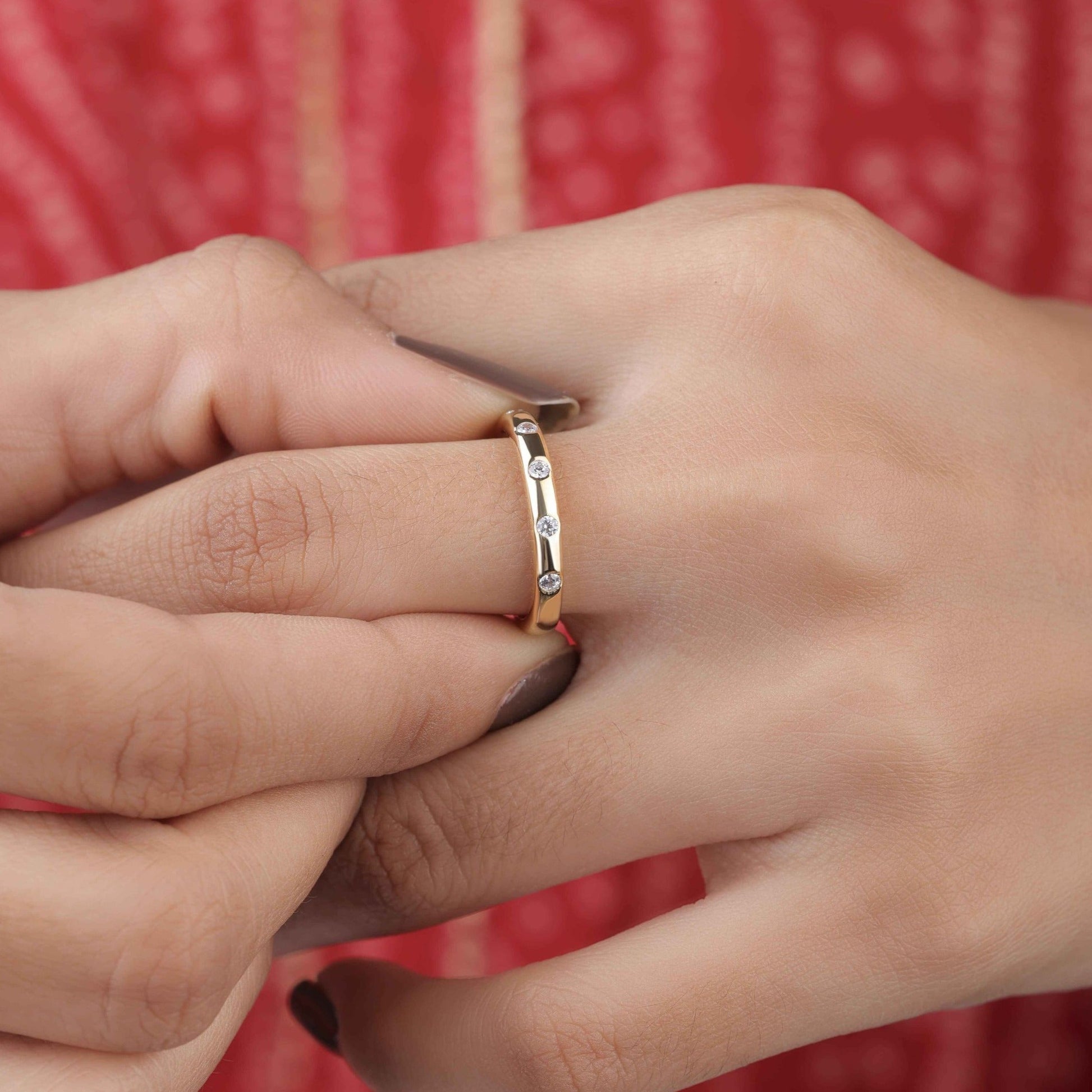 round cut flash set half eternity wedding band