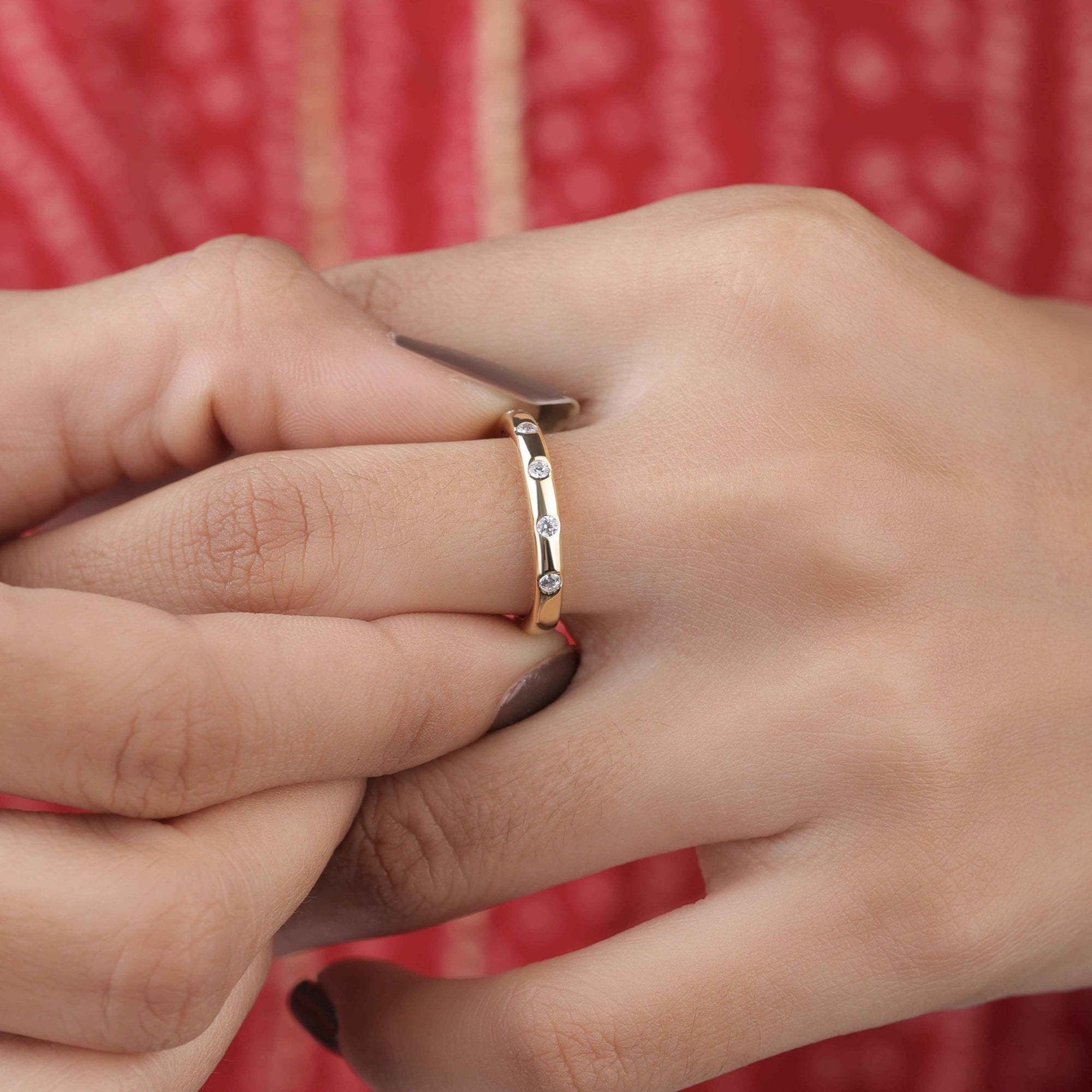 round cut flash set half eternity wedding band