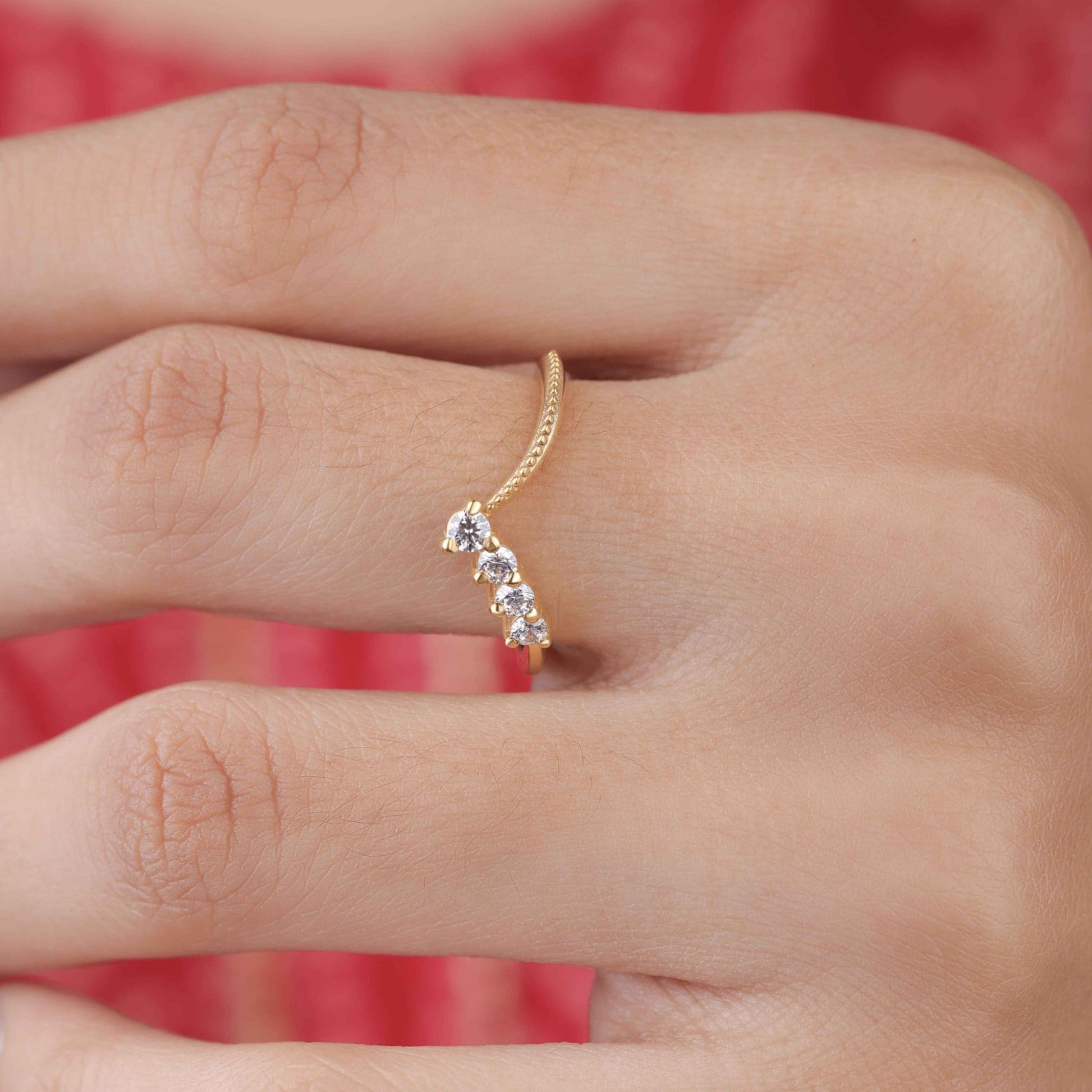 V Shape Moissanite Wedding Band Gift For Her