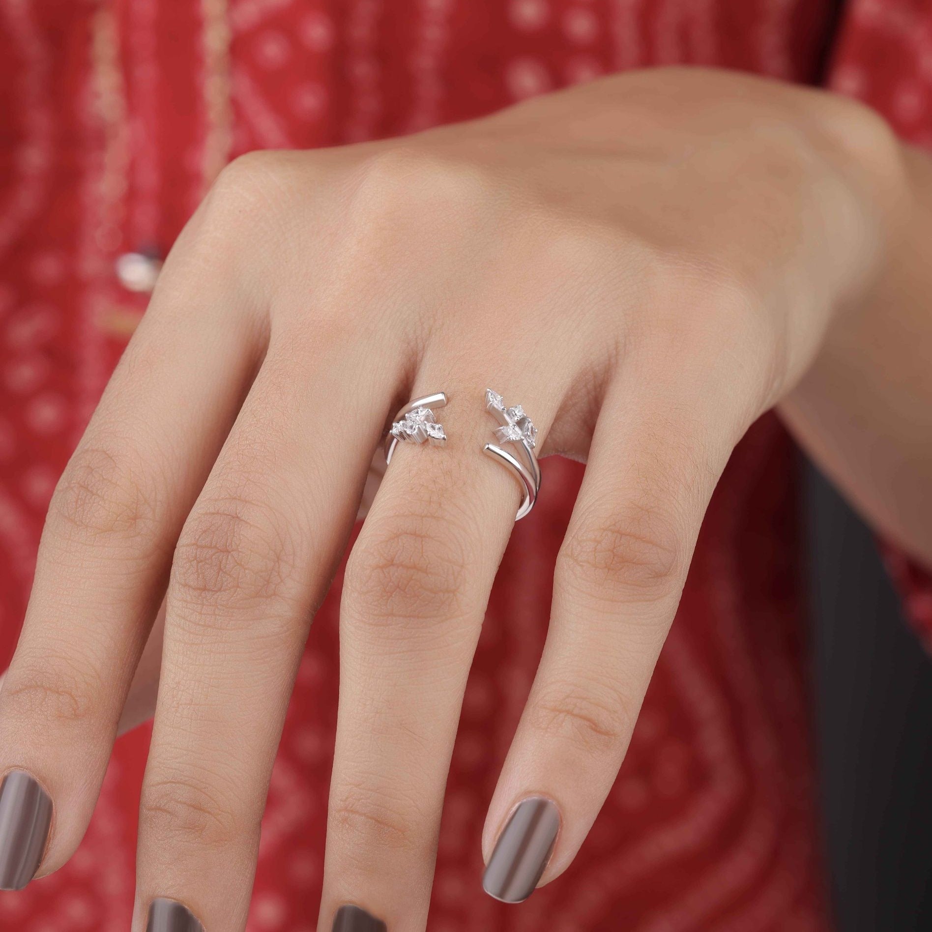 Moissanite Leaf Shape Ring in Cuff Style - Kinaara Jewels2