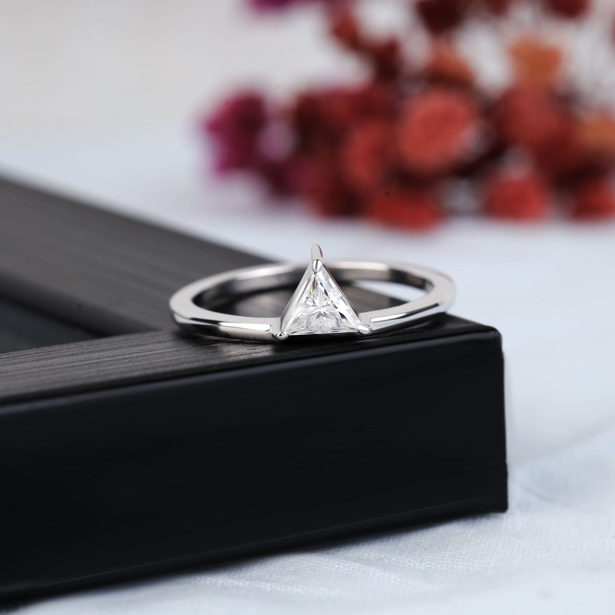 Triangle Cut Moissanite Solitaire Engagement Ring In 14K Solid White Gold