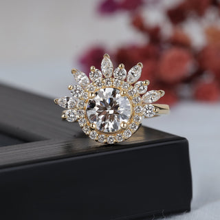 Sunburst Moissanite Halo Engagement Ring for Women