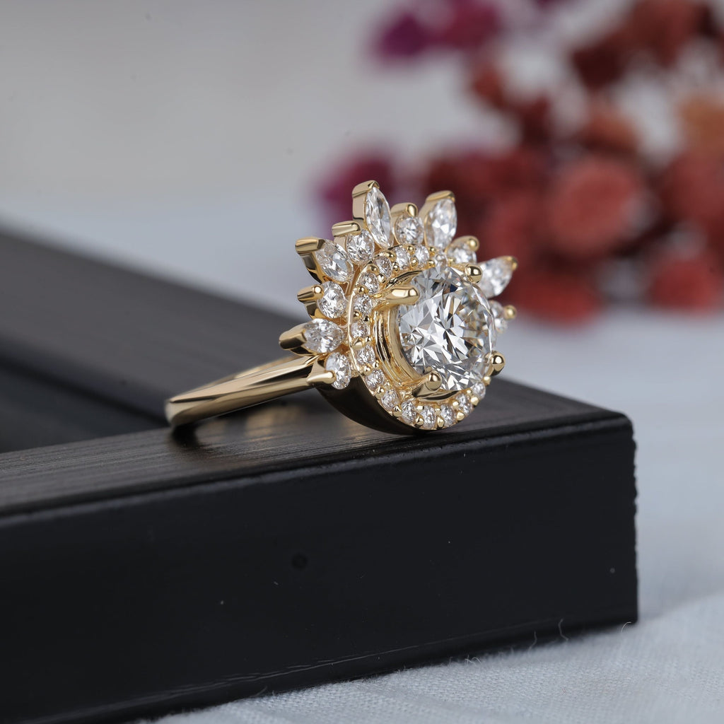 Sunburst Moissanite Halo Engagement Ring - Kinaara Jewels