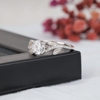 Round Cut Moissanite with Leaf Design Engagement Ring - Kinaara Jewels