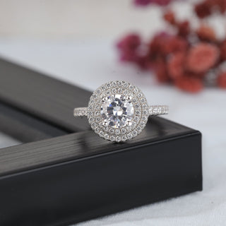 Round Cut Moissanite Double Halo Engagement Ring