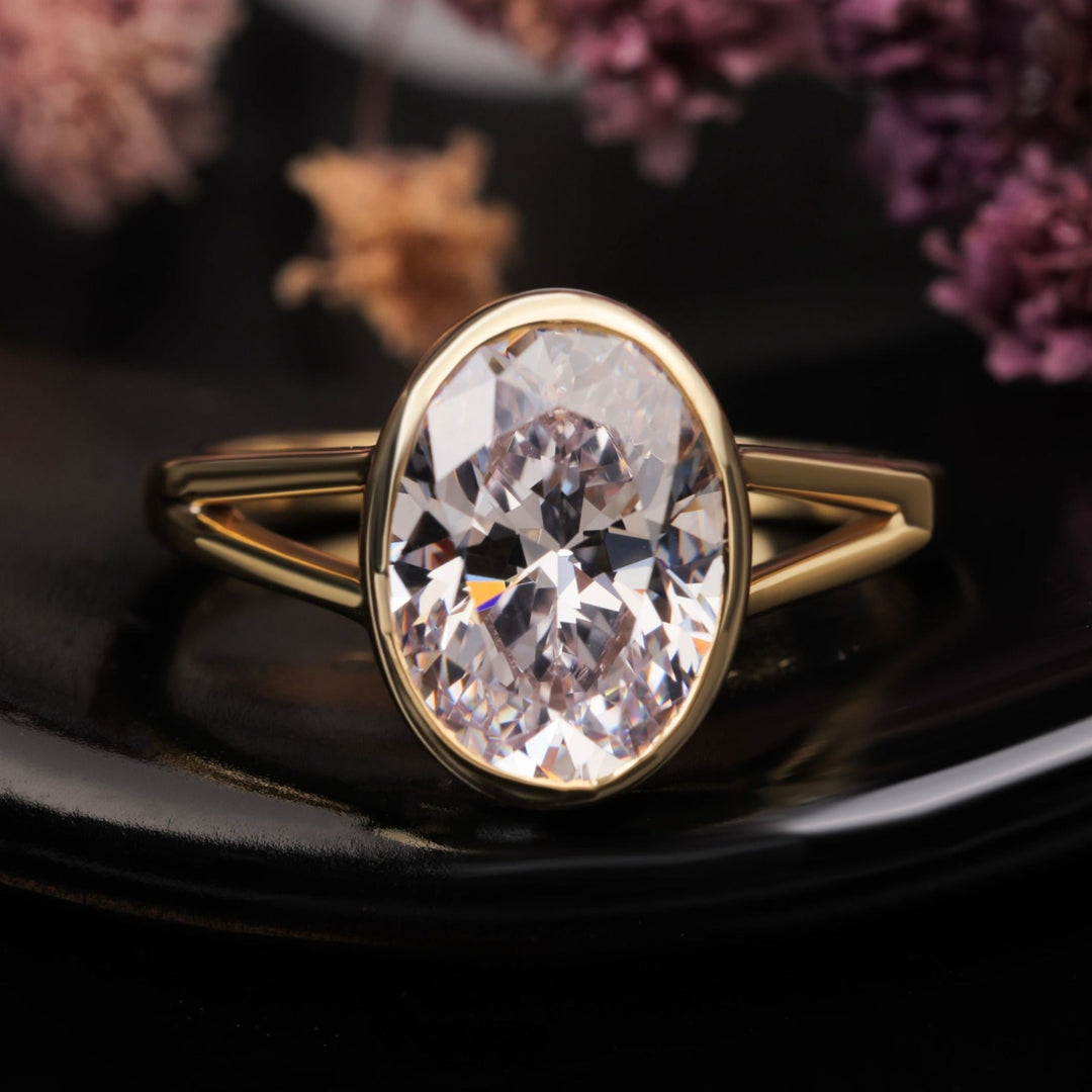 Bezel Set Oval Lab Grown Diamond Solitaire Engagement Ring
