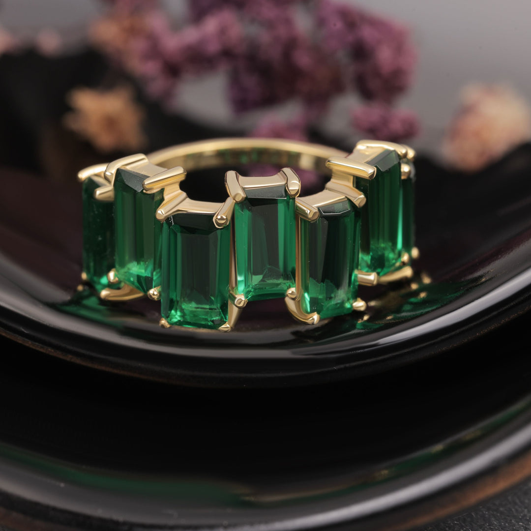 Baguette Emerald Gemstone Ring Green Emerald Ring