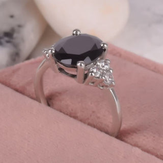 Oval Shaped Black Onyx Engagement Ring