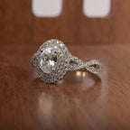 "Oval Cut Diamond Double Halo Twisted Split Shank Wedding Ring - Kinaara Jewels
"