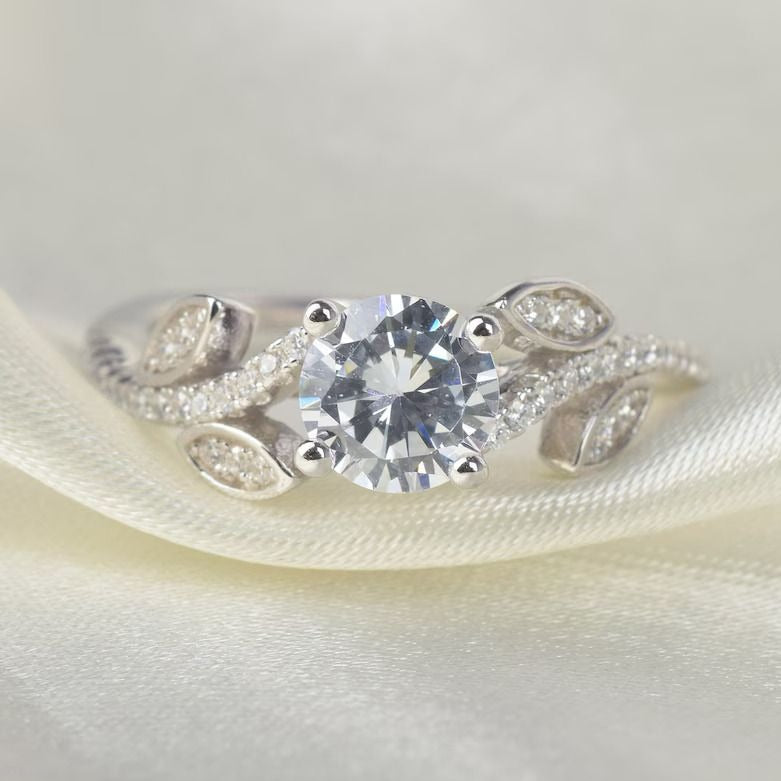 1 Carat Round Cut Lab Grown Diamond Leaf Engagement Ring