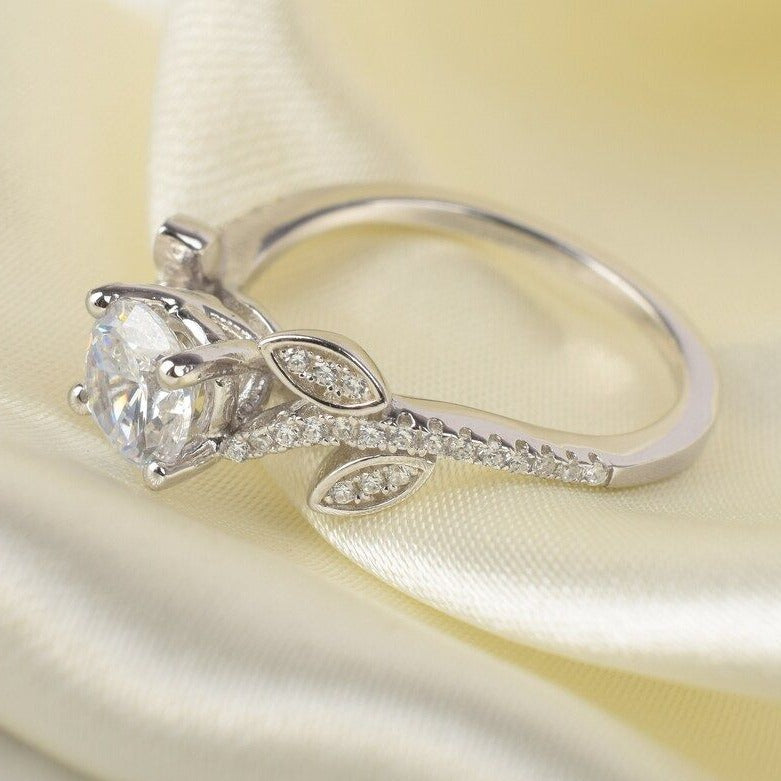 1 Carat Round Cut Diamond Leaf Engagement Ring - Kinaara Jewels