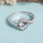 1 Ct Round Lab Grown Diamond Bypass Halo Engagement Ring- Kinaara Jewels