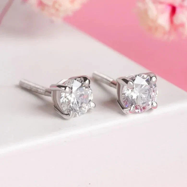 Tiny Round Cut Lab Grown Diamond Stud Earrings in White Gold
