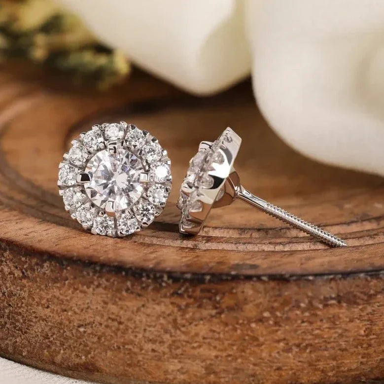 Round Diamond Stud Halo Earrings - Kinaara Jewels