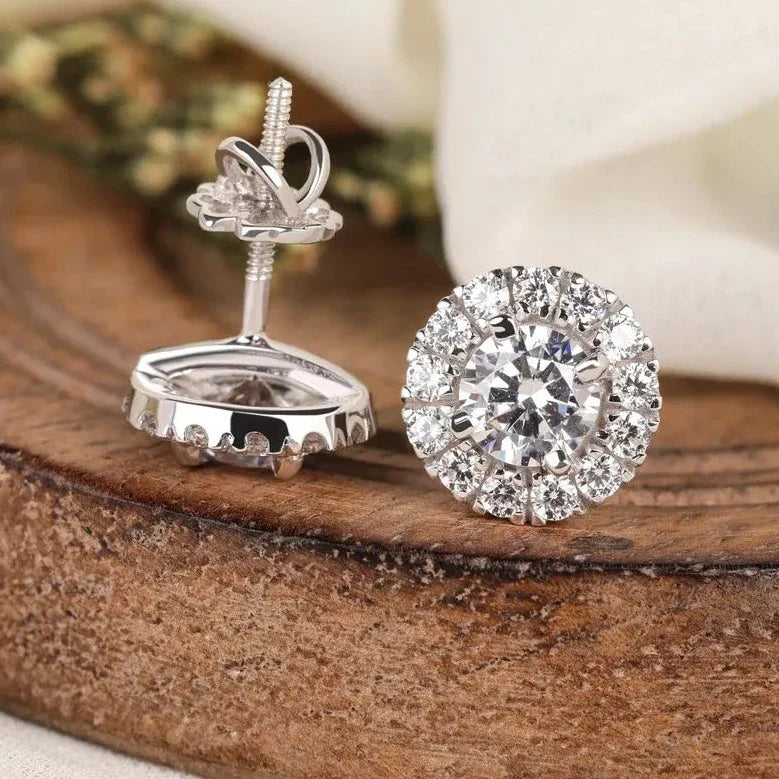 Round Lab Grown Diamond Stud Halo Earrings for Elegant Women