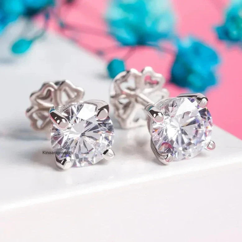 Round Cut Lab Grown Diamond Stud Earrings for women
