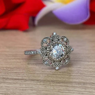 1Ct Round Cut Moissanite Filigree Vintage Style Engagement Ring For Her