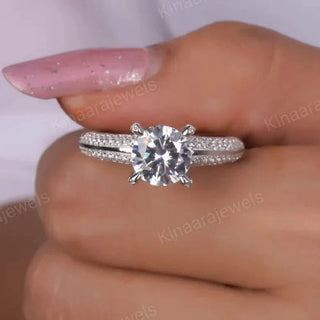 Round Cut Diamond Luxury Engagement Ring in 14k White Gold - Kinaara Jewels