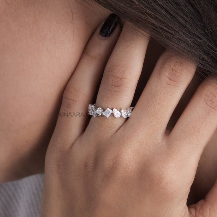 mixed cut diamond eternity band