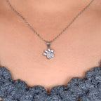 Lab Grown Diamond Dog Paw Print Silver Pendant Necklace
