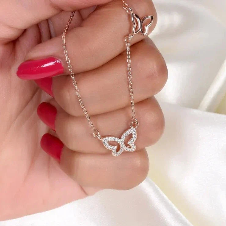 Dainty Lab Grown Diamond Gold Butterfly Necklace Gifts for Her						