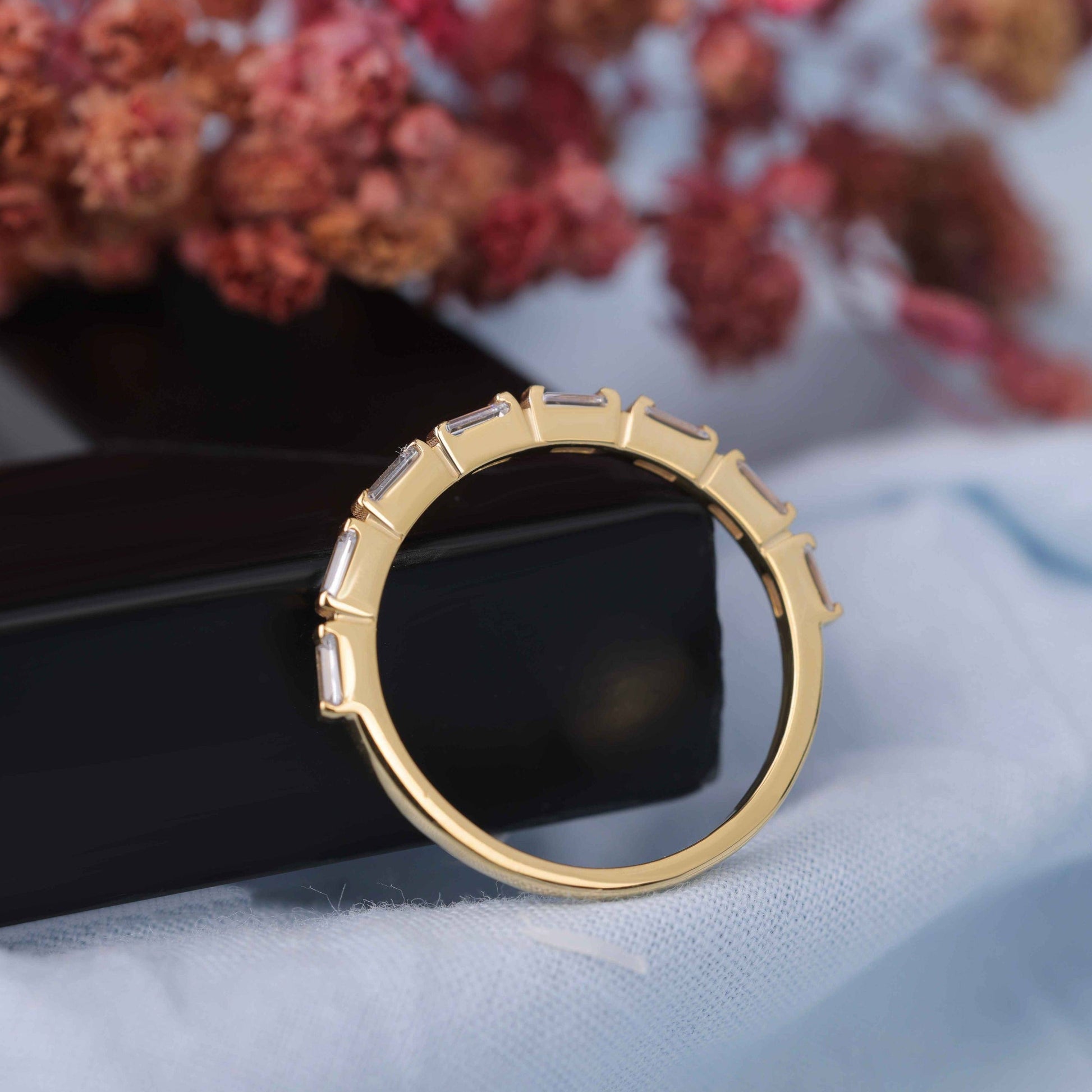 baguette cut bar set half eternity band