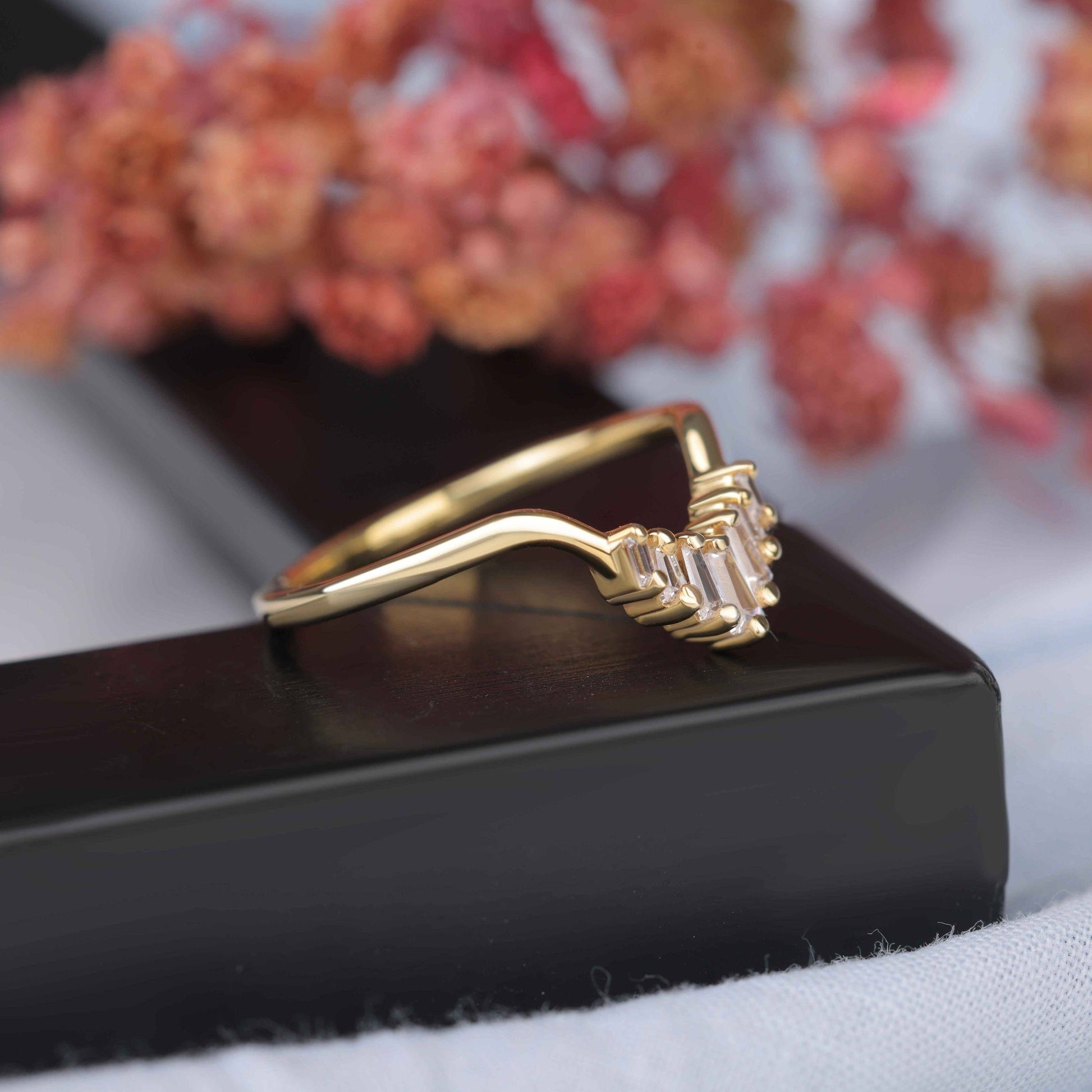 Baguette Moissanite Curved Wedding Band for Women - Kinaara Jewels