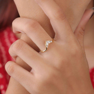 baguette moissanite curved wedding band