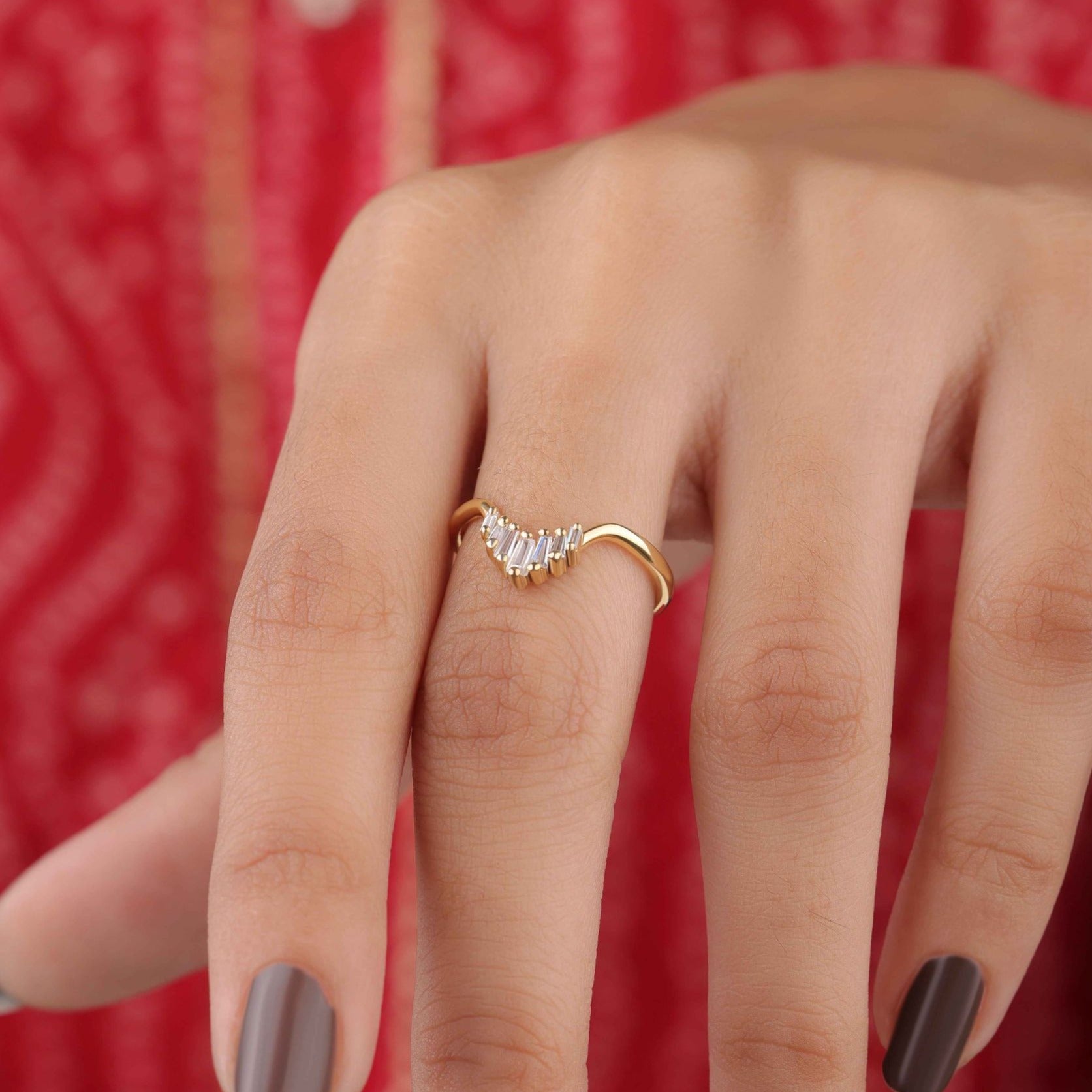 Baguette moissanite Curved Wedding Band for Women