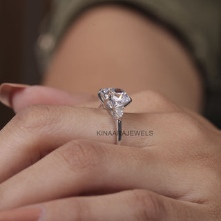 Cushion Cut with Pear Cut Moissanite Three Stones Engagement Ring6