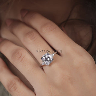 Cushion shape with Pear Cut Moissanite Three Stones Engagement Ring5