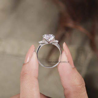 Cushion Cut with Pear Cut Moissanite Three Stones Engagement Ring3