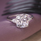 Cushion Cut with Pear Cut Moissanite Three Stones Engagement Ring