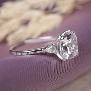 Cushion Cut with Pear Cut Moissanite Three Stones Ring - Kinaara Jewels