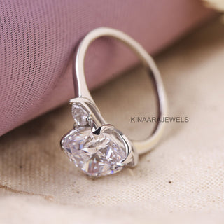 Cushion Cut with Pear Cut Moissanite Three Stones Engagement Ring2