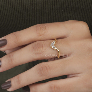 Gold Baguette and Tapered Cut V Shaped Chevron Wedding Band - Kinaara Jewels3