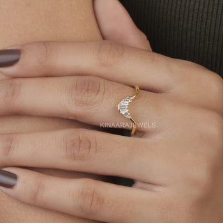 Gold Baguette and Tapered Cut V Shaped Chevron Wedding Band - Kinaara Jewels4