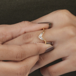 Gold Baguette and Tapered Cut V Shaped Chevron Wedding Band - Kinaara Jewels5