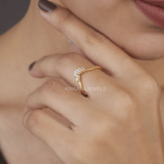 Gold Baguette and Tapered Cut V Shaped Chevron Wedding Band - Kinaara Jewels6