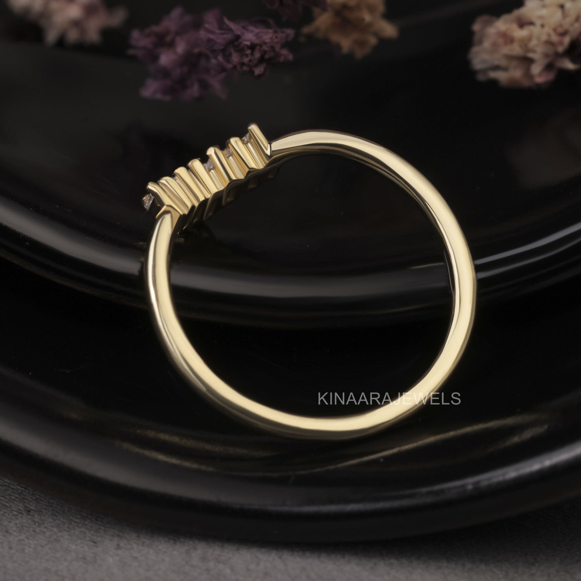 Gold Baguette and Tapered Cut V Shaped Chevron Wedding Band - Kinaara Jewels1