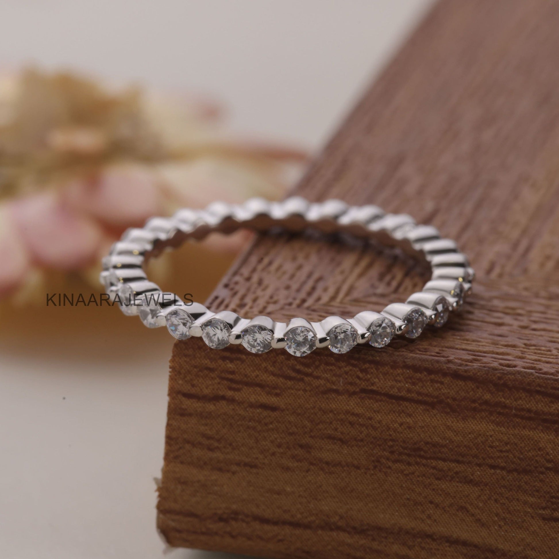 Single Prong Bubble Lab Created Diamond Eternity Band			
