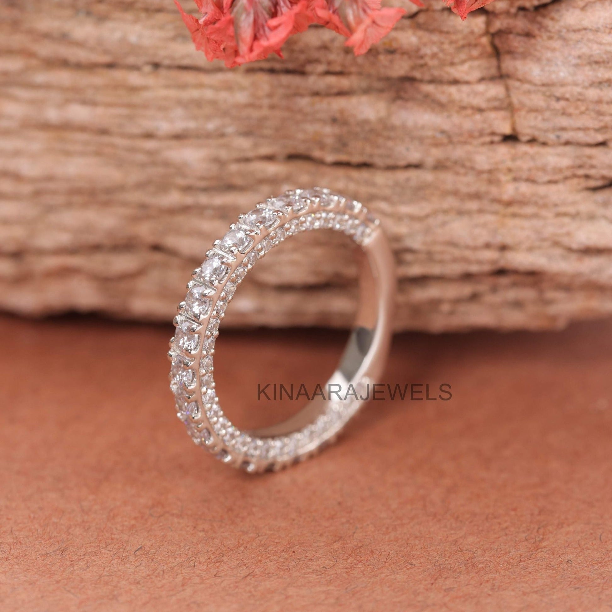 Micro Pave Set Round Lab Created Diamond Eternity Band			