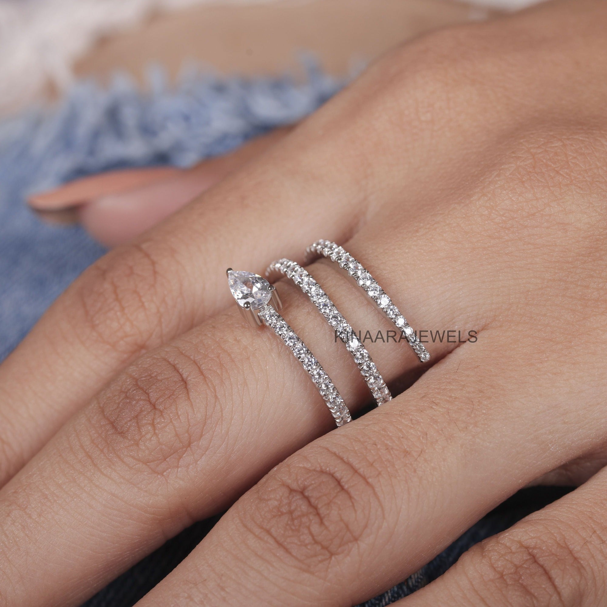 White Gold Snake Pear Lab Created Diamond Swirl Ring2			