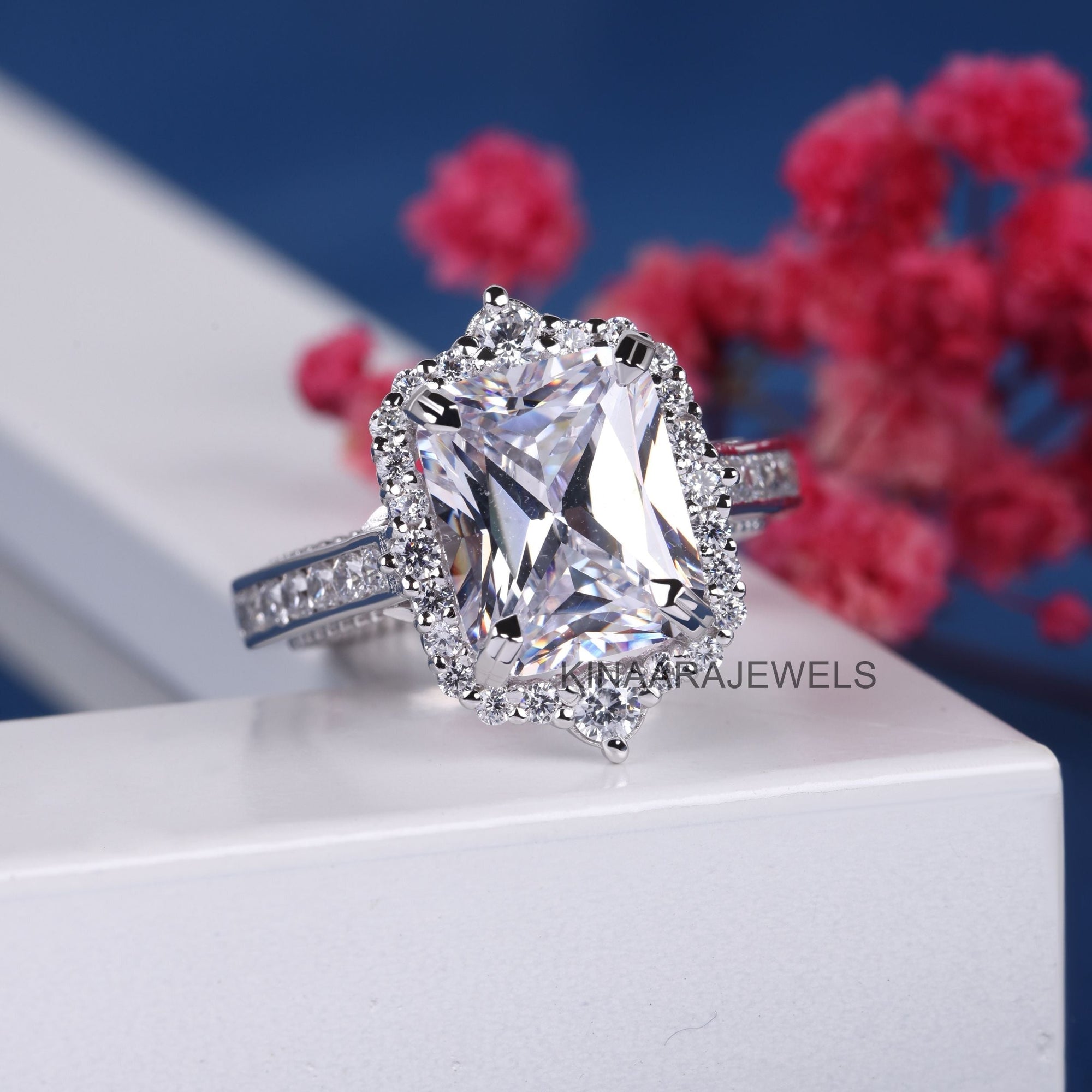 5 Ct Radiant Cut Moissanite Halo Engagement Ring