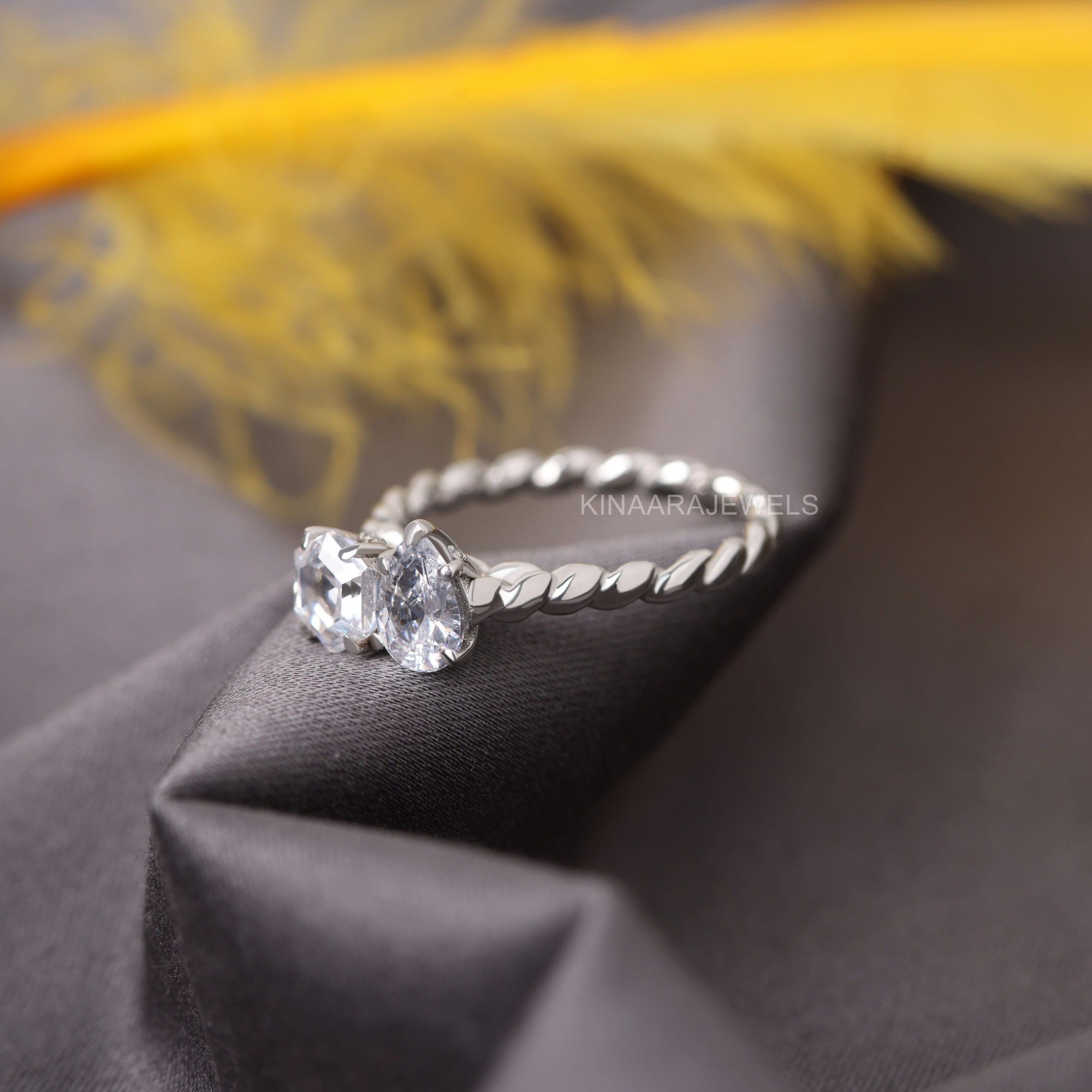 Pear & Hexagon Cut Lab Grown Diamond Toi Et Moi Twisted Wedding Band