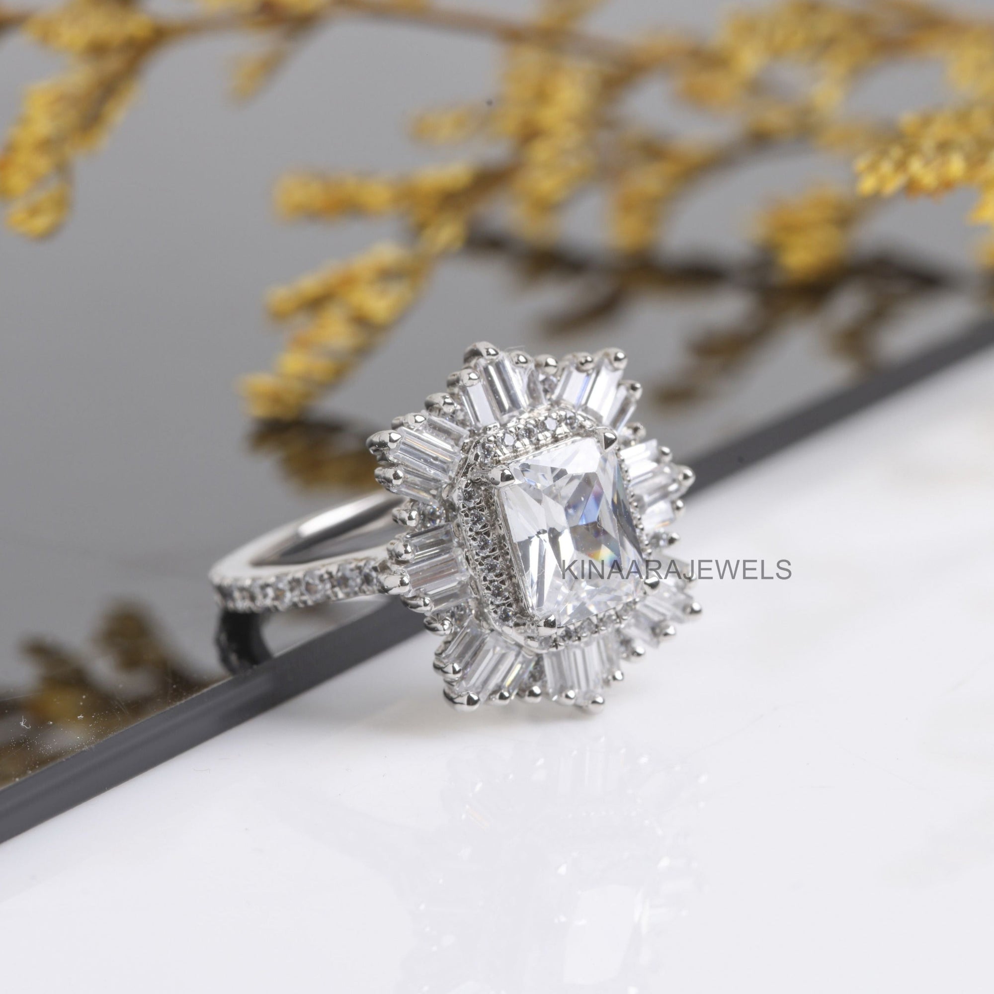 Sunburst Halo Radiant Lab Grown Diamond Engagement Ring
